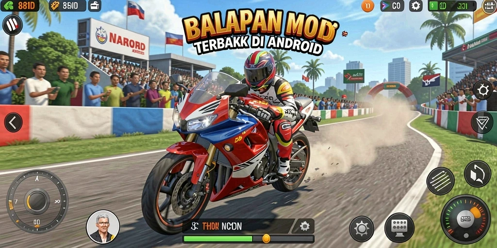 Screenshot gameplay 88ID menampilkan balapan motor yang menegangkan.