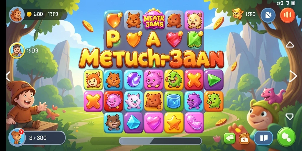 Screenshot menunjukkan gameplay seru F7F7 dengan kombinasi warna permata.