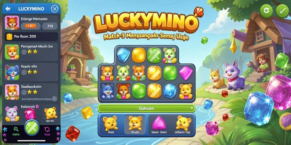 Screenshot gameplay <strong>LUCKYMINO</strong> yang menampilkan aksi mencocokkan item.