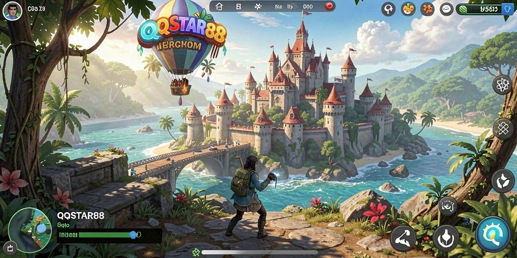 Tampilan gameplay dinamis dari QQSTAR88 di dunia terbuka.
