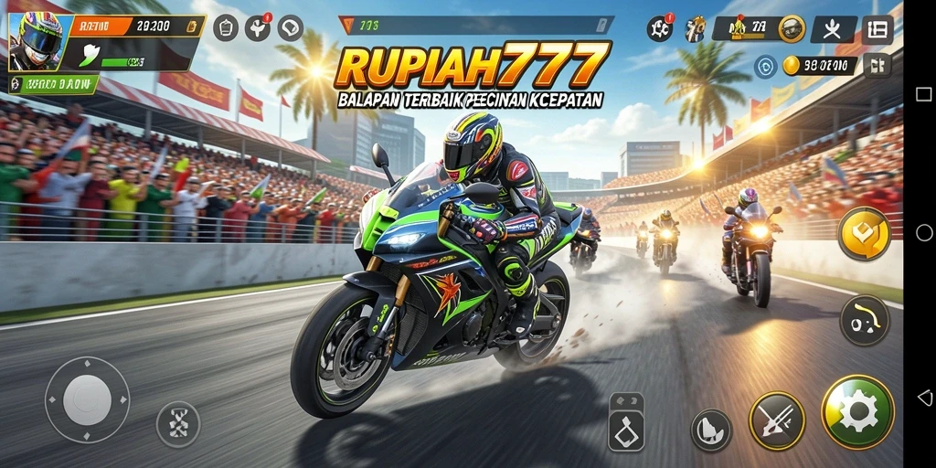 Screenshot gameplay RUPIAH777 menampilkan aksi balapan motor yang mendebarkan.