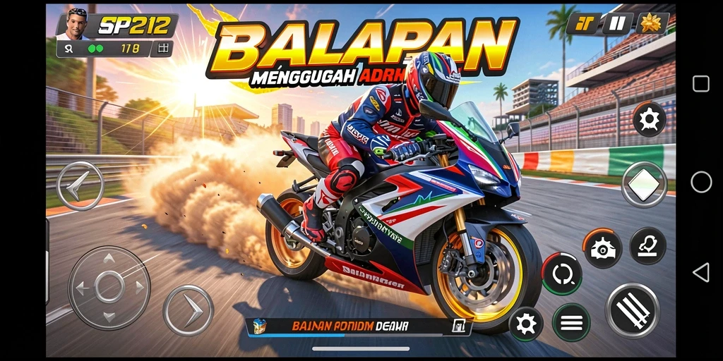 Tampilan gameplay SP212 yang seru dan menantang saat balapan motor.