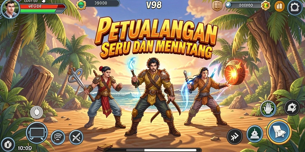 Screenshot gameplay V98 menampilkan karakter dalam aksi seru di level menantang.