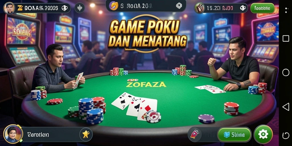 Screenshot gameplay ZOFAZA menampilkan aksi poker yang menegangkan.